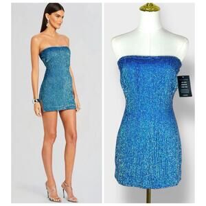 NWT $548 Retrofete Blue Green Catherine Strapless Sequin Mini Dress Small